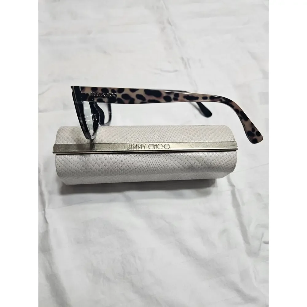 Jimmy Choo JC146 PUE 53-15-140 Eyeglasses Black Leopard Full Rim Italy w/ Case
